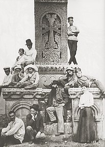 A monumental medieval khatchkar at the Armenian monastery of Sanahin in 1902