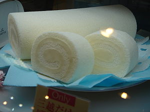 Swiss roll, made from white sponge cake