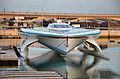 Behind Tûranor PlanetSolar is a new Hassan II bridge between Rabat and Salé