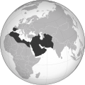 Locator map for the Umayyad Caliphate at its greatest extent, c. AD 750. (Partially based on Atlas of World History (2007) - World 500-750, map.