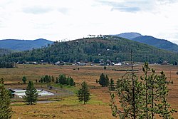 A view of Hahns Peak Village from nearby Steamboat Lake State Park.