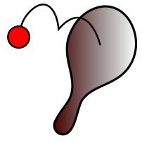 A paddle and rubber ball attached together with an elastic band.