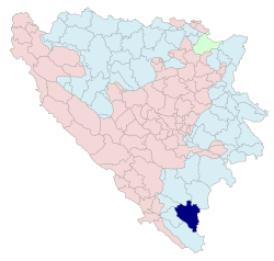 Location of Bileća within Bosnia and Herzegovina