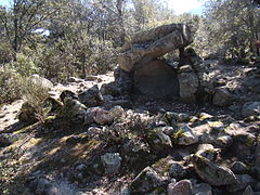 The dolmen, viewed from the North, one can see the tumulus on the foreground.