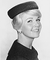 A publicity shot for the film Midnight Lace (1960), showing Doris Day in a pillbox hat