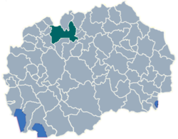 Location of the city of Skopje (green) in the Republic of Macedonia