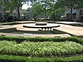 Stairs and walkways were built over an existing fountain for a scene in Bowling Green park in Manhattan (seen looking southwest)