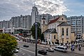 Na Nemige shopping mall (1980s–1990s), Musinsky's house (with a spire, 1970s–1980s), Peter and Paul church (1620s) on the even side