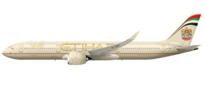 Artist impression of side view of jet aircraft in airline livery