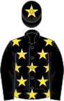 Black, yellow stars, black sleeves, yellow star on cap