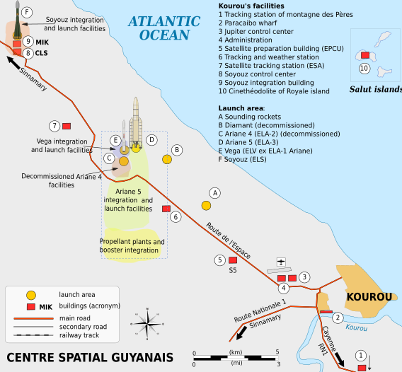 Plano del Centro Espacial de Kourou.