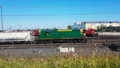 Prairie Dog Central 4138, a preserved high hood GP9, pulling a freight into CP's Weston Shops in Winnipeg.