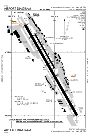 A map with a grid overlay showing the terminals runways and other structures of the airport.