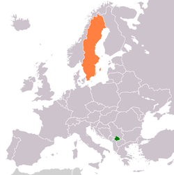 Map indicating locations of Kosovo and Sweden