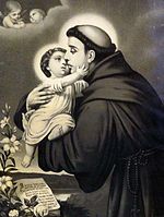 Devotional image of the apparition of the Child Jesus to Saint Anthony