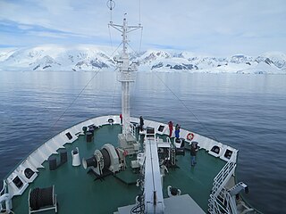 Expedition vessel Akademik Ioffe sailing into Wilhelmina Bay in January 2014