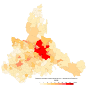 Densidad de población por municipio en 2018.