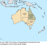 Map of the change to the founding colonies of Australia on 6 June 1859