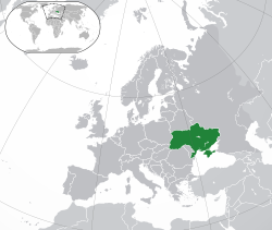 Location of Ukraine (green) in Europe (dark grey)  –  [Legend]