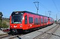 The S70 model operated by the San Diego Trolley on the Green Line as a 2-car train