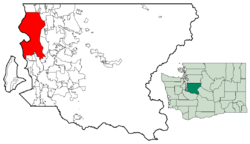 Location of Seattle in King County and Washington