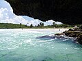 A view towards Navío Beach from a nearby sea cave