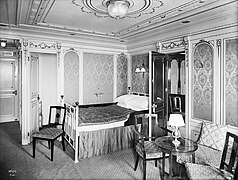 Suite B-58 del Titanic, decorada en estilo Luis XVI. Quigg E. Baxter, que falleció en el naufragio, se hospedó en este camarote.