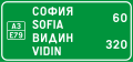 Ж10 Destinations sign with distances used on highways