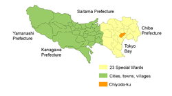 筆和擦膠必有用/秋葉原城國的位置（橙色） 東京都（綠色、黃色）  —  [圖例放大]