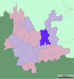 Location of Kunming City jurisdiction in Yunnan