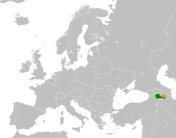 Map indicating locations of Armenia and Artsakh