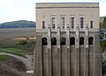 Looking northwest from the top of the dam into the reservoir area behind the dam.