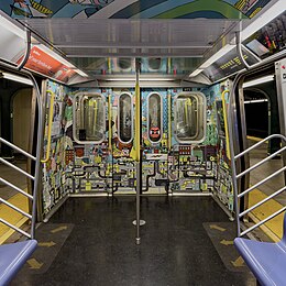 Interior of R160 subway train refurbished in 2017