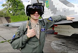 Pilshchykov giving thumbs-ups near Mig-29, 20 May 2021