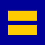 A blue background with yellow equality sign, the HRC logo