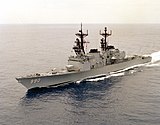 The Spruance class destroyer USS Ingersoll, with its Tripod Mast (as constructed)