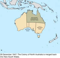 Map of the change to the founding colonies of Australia on 28 December 1847