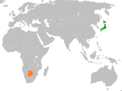 Map indicating locations of Japan and Botswana