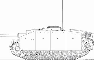 Sturmhaubitze 42 showing Schürzen side hull spaced armour plates.