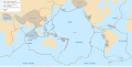 Detailed world map in French showing the tectonic plates with their movement vectors