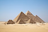 The three main pyramids at Giza, together with subsidiary pyramids and the remains of other structures at the Giza pyramid complex