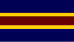 Dark blue, yellow, and maroon stripes placed horizontally in descending order.