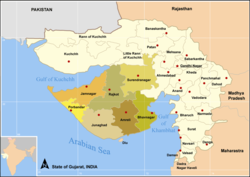 Districts included in Saurastra highlighted