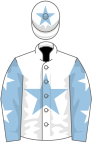 White, light blue star, light blue sleeves, white stars, white cap, light blue star