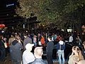 People get together on the square in front of the Bulgarian National Assembly.