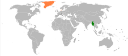 Map indicating locations of Burma and Denmark