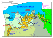 A map showing the Pacific Northwest during the ice age.