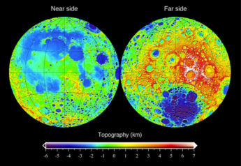 Topography of the Moon measured from the Lunar Orbiter Laser Altimeter on the mission Lunar Reconnaissance Orbiter, referenced to a sphere of radius 1737.4 km