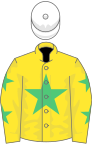 Yellow, emerald green star, stars on sleeves, white cap