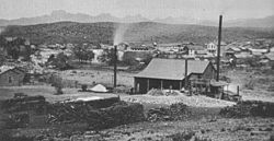 View of the mill and town of Pinal, circa 1880.